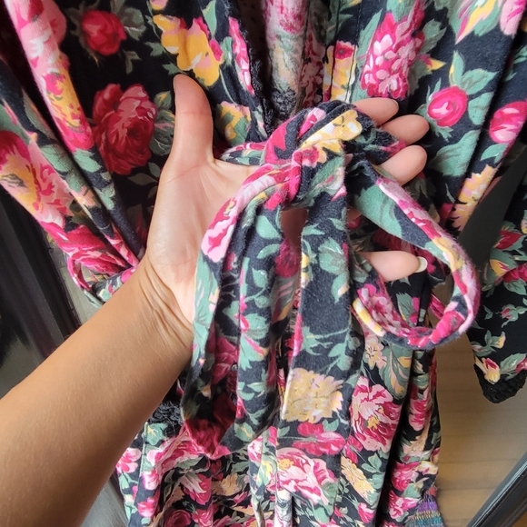 Vintage Robe Floral Print Victoria's Secret Cotton Belt P/S Long Wrap Pockets - Picture 3 of 16